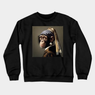 Wildlife Conservation - Pearl Earring Chimpanzee Meme Crewneck Sweatshirt